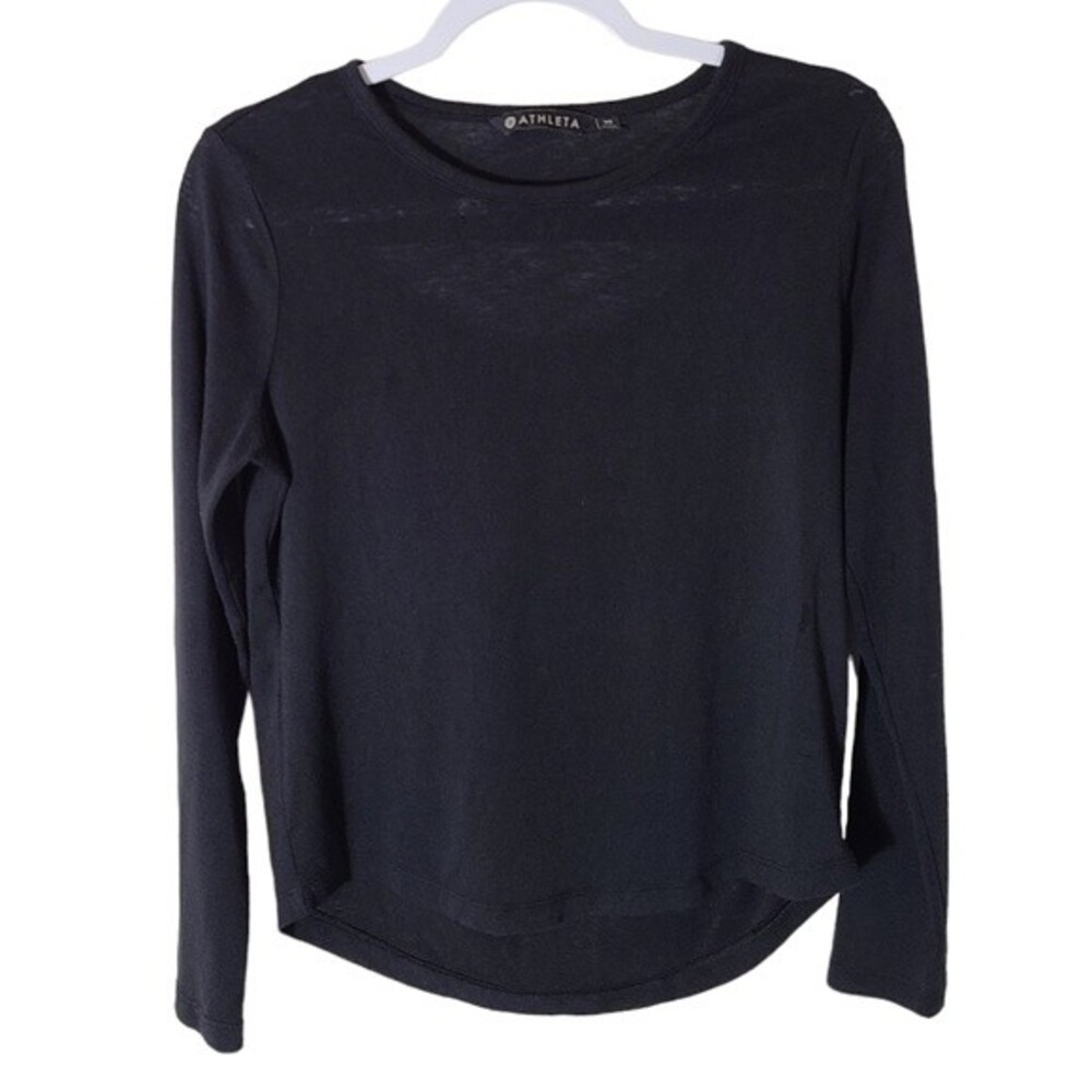 Athleta sporty open back athletic yoga gym shirt top Black long sleeve size XS
